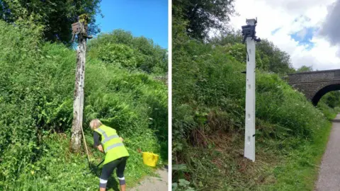 Peak District National Parks Authority Signal post before and after 