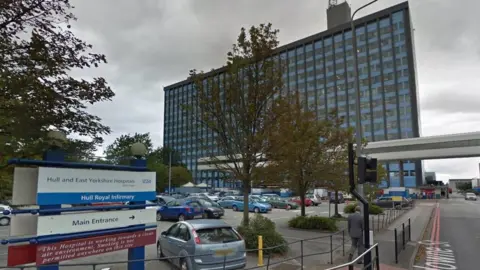 Google A large hospital building is in the background, there is a sign that states it is Hull Royal Infirmary