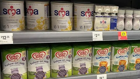 Photos of baby products in The Food Warehouse - run by Iceland.