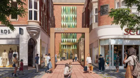 An artist's impression of a new entrance to Highcross Shopping Centre in High Street, Leicester.