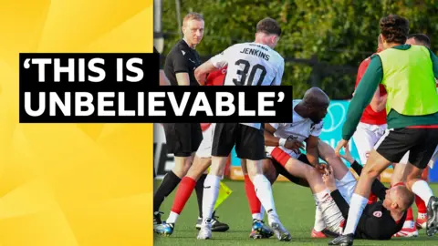 Post-match brawl after Larne v Glentoran