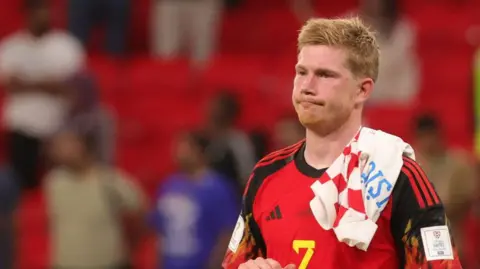 Midfielder Kevin de Bruyne looks on after the goalless draw with Croatia which eliminated Belgium from the 2022 World Cup