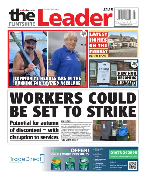 Flintshire Leader Flintshire Leader front page: Workers could be set to strike, potential for autumn of discontent - with disruption to services. 