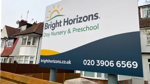 Bright Horizons day nursery preschool sign in front of houses