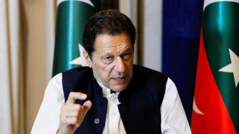 Former Pakistani Prime Minister Imran Khan, gestures as he speaks with Reuters during an interview, in Lahore, Pakistan March 17, 2023
