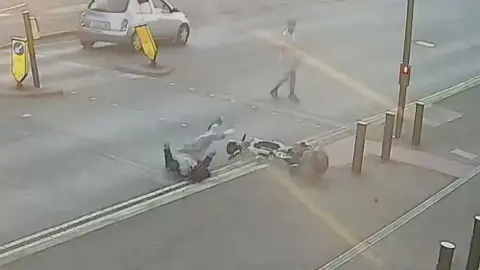 CCTV footage of e-bike crash into pedestrian