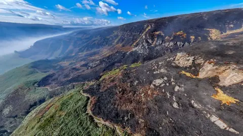 Derby Mountain Rescue Team Wildfire burning on Tintwistle Moor