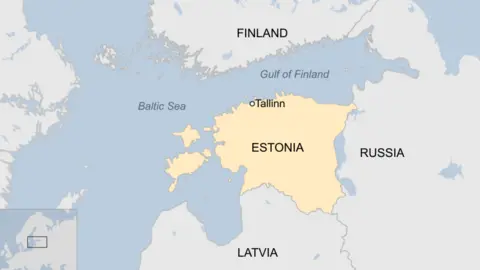 A map of Estonia showing the capital Tallinn and neighbouring Russia, Finland and Latvia