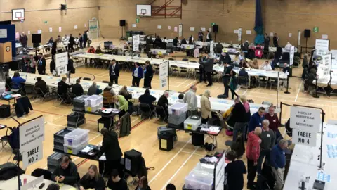 BBC/Jack Fiehn The counting hall at a leisure centre in Redhill