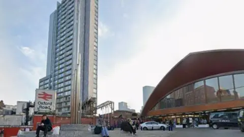 Exterior shot of the approach to Oxford Road station, Manchester