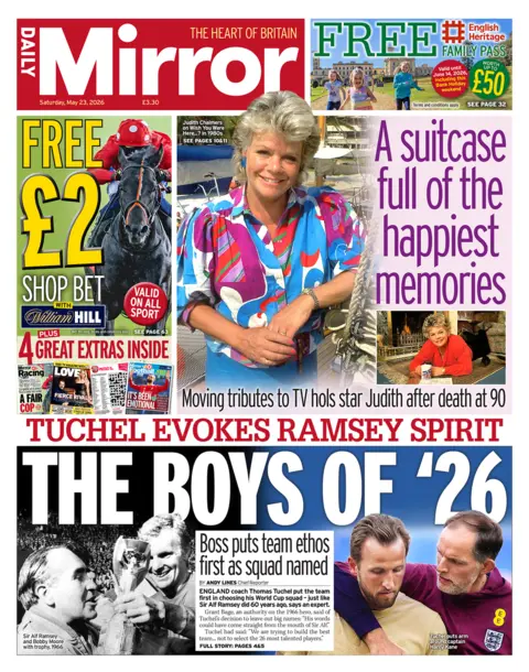 The headline of the front page of the Daily Mirror reads: "A suitcase full of the happiest memories."