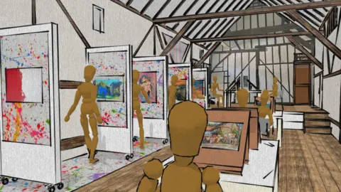 Dave Catlin Concept sketches of what the inside of the barn could be used for as a community and arts centre. 