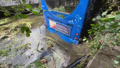 The bus in the water