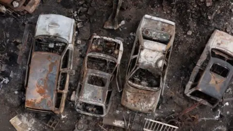 Cars burnt out after wild fire in east London