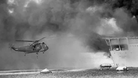 PA Helicopters attempt to rescue survivors from the Sir Galahad 