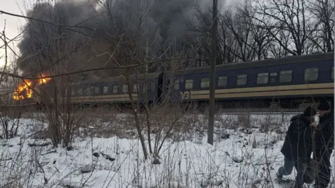 Train attacked in the snow
