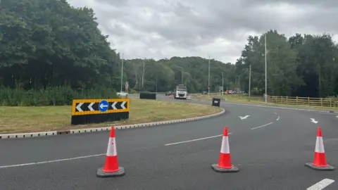 Tony Fisher/BBC General view of coned-off Clophill Roundabout