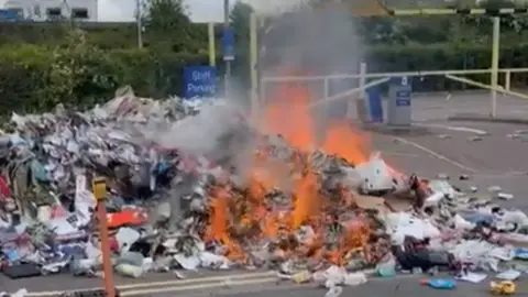 Greater Cambridge Shared Waste Bin contents on fire