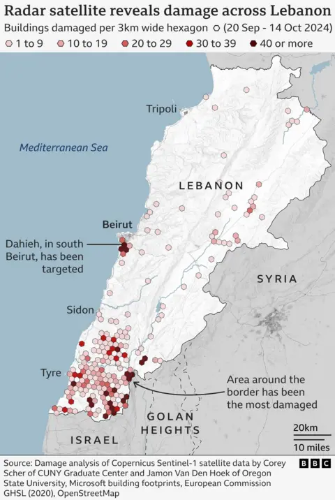 Damage map across Lebanon