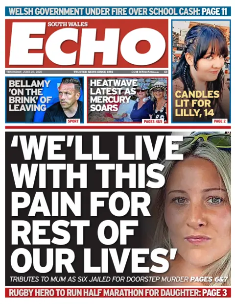 South Wales Echo South Wales Echo front page: 'We will live with this pain for the rest of our lives'