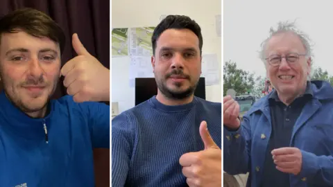 Composite image of Josh Smalls, Florin Chiric and Martin Tempiah, all smiling looking at the camera with Smalls and Chiric giving a thumbs up