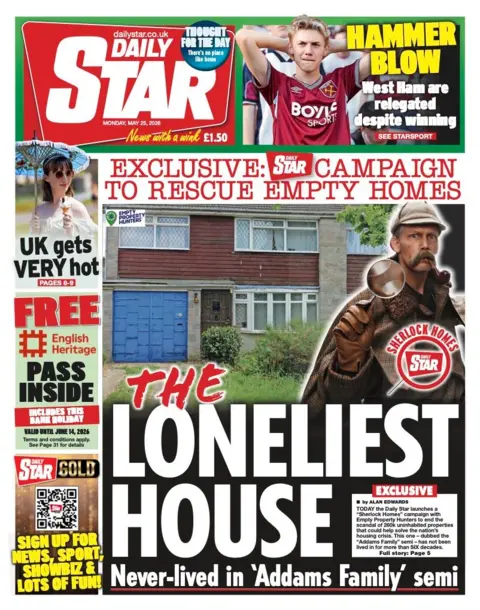 "The loneliest house" reads the headline on the front page of the Daily Star.