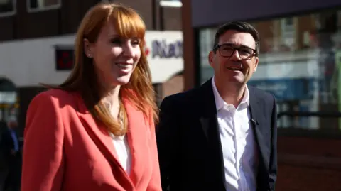PA Angela Rayner and Andy Burnham on a visit to Ilkeston in Derbyshire