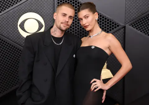 Reuters Justin Bieber and his wife Hailey Bieber, both dressed in black