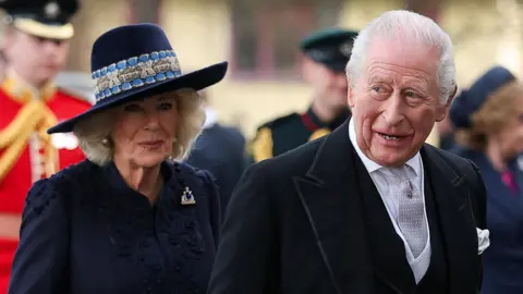 King Charles III and Queen Camilla arriving at St Asaph Cathedral, Denbighshire