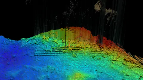 RMS Titanic Inc. Escaneo láser de barandillas perdidas en el fondo marino 