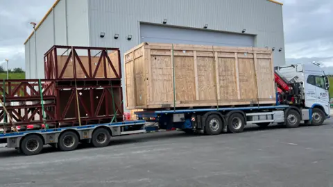 BBC Materials on a lorry leaving the Hinkley Point C site