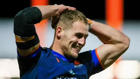 Edinburgh's Duhan Van Der Merwe during a United Rugby Championship match between Edinburgh and Benetton at Hive Stadium,