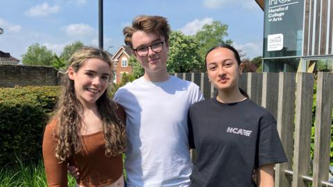 (L-R) Chloe Morgan, Harry Cummins and Alexandra Birring. They're students at Hereford College of Arts.
