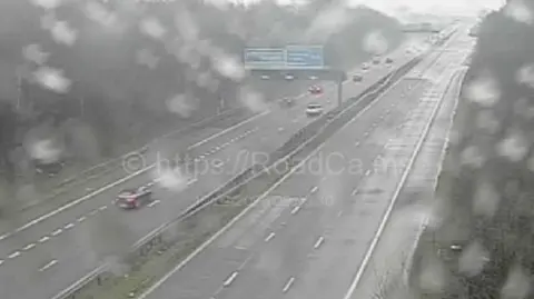 An empty carriageway on the M18. Traffic is flowing as normal on the northbound carriageway.