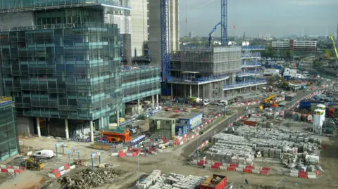 Image of the construction of BBC MediaCityUK taken in 2009 showing the huge scale of the building work. 