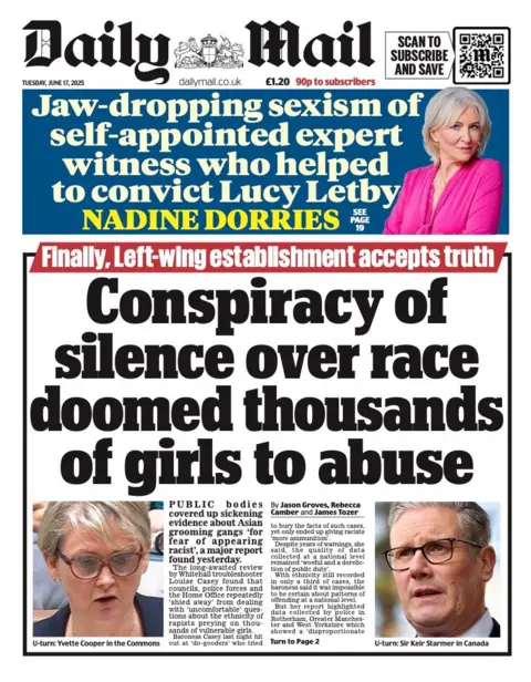 The headline on the front page of the Daily Mail reads: 
