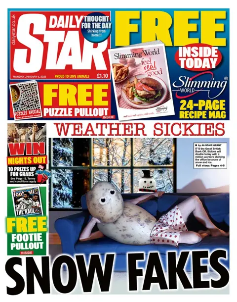 The headline in the Daily Star reads: "Weather sickies"