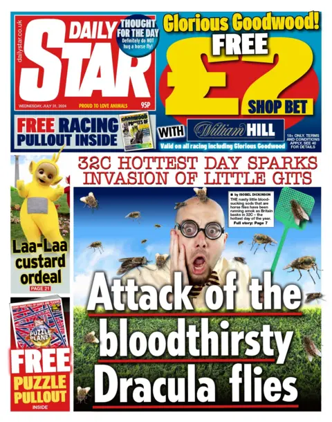 The headline on the front page of the Daily Star reads: Attack of the bloodthirsty Dracula flies"