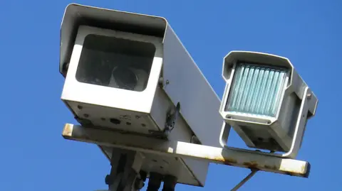 General shot of CCTV camera with backdrop of blue sky