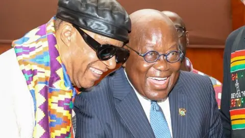 The Ghanaian Ministry of Interior Stevie Wonder (left) was granted citizenship by Ghanaian president Nana Akufo-Addo (right)