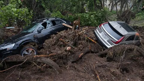 Widespread flood damage is visible in and around Kerrville, Texas, on 6 July 2025