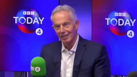 Tony Blair during interview from the studio of BBC Radio 4's Today programme 