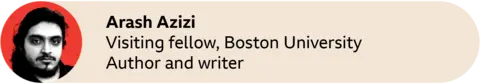 A red circle with a picture of Arash Azizi, Visiting fellow, Boston University / author and writer