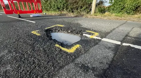 A picture of potholes in Derbyshire