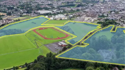 OKT An aerial photo of the Bishop's House and grounds and the adjoining plot of land in Newry which are being sold by the Diocese of Dromore