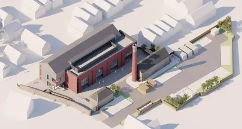 SOSE Another view of how the mountain bike centre might look with a brick building next to the old chimney from the mill
