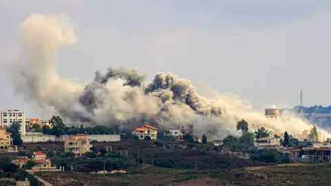 Getty Images A south Lebanese border village hit by Israeli shelling