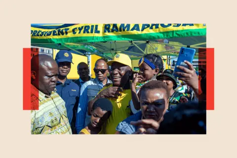 Getty Images South African president Cyril Ramaphosa out campaigning