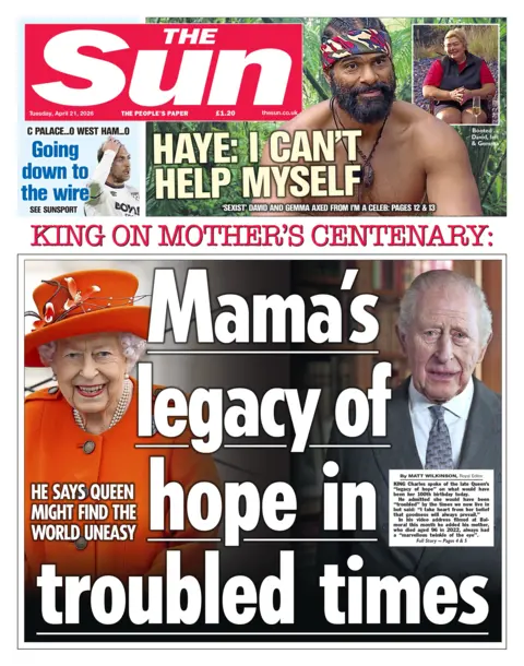 "Mama's legacy of hope in troubled times" reads the headline on the front page of the Sun.