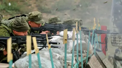 Russian conscripts take part in military training in October 2022